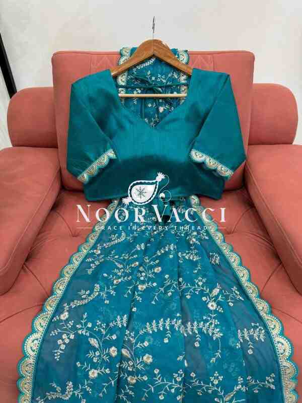 Heavy Tibby Silk Saree with Coding and Sequence Embroidery - Image 6