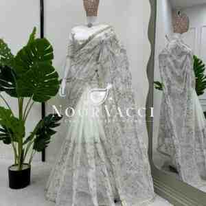 Heavy Tibby Silk Saree with Coding and Sequence Embroidery