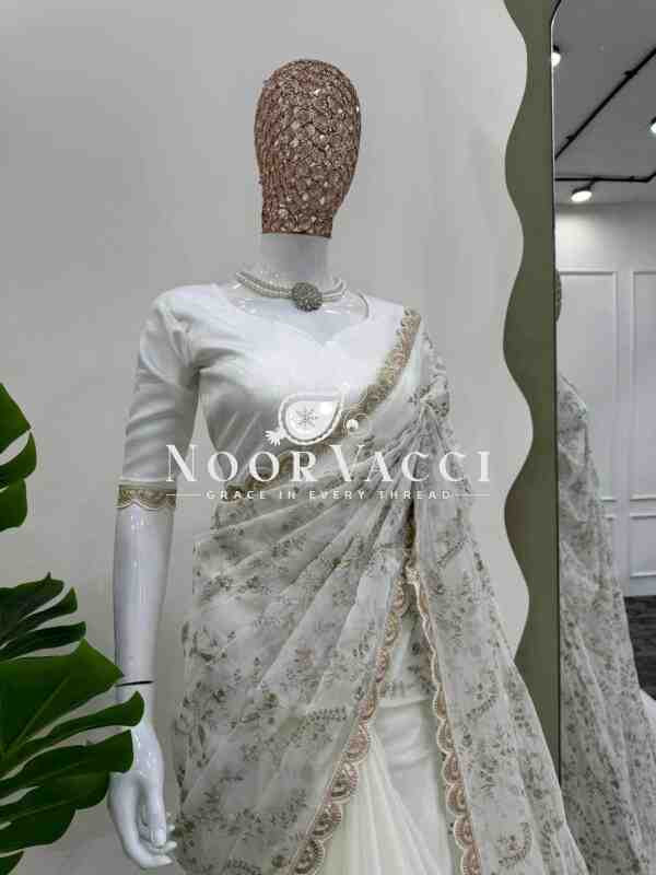 Heavy Tibby Silk Saree with Coding and Sequence Embroidery - Image 3