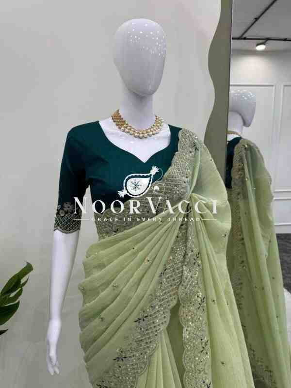 Crunchy Silk Designer Saree with Thread and Sequence Embroidery - Image 2