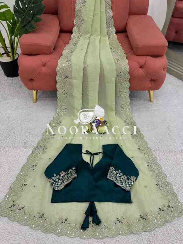 Crunchy Silk Designer Saree with Thread and Sequence Embroidery - Image 4