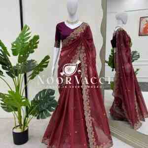 Crunchy Silk Designer Saree with Thread and Sequence Embroidery