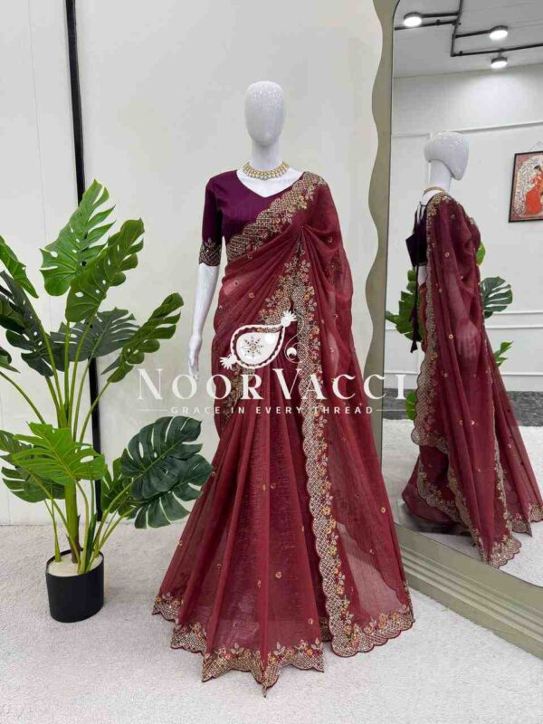 Buy Crunchy Silk Designer Saree with Thread and Sequence Embroidery