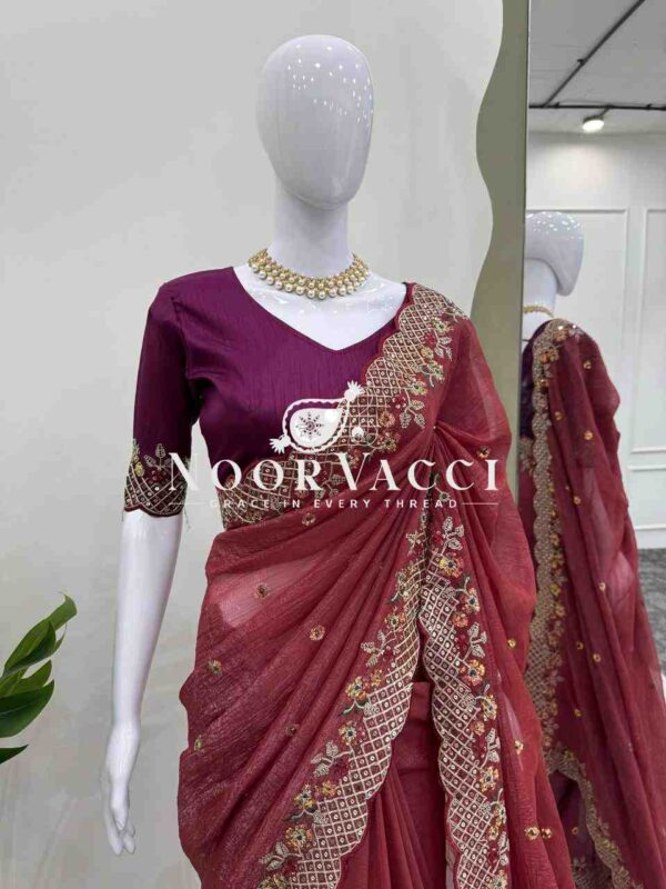 Buy Crunchy Silk Designer Saree with Thread and Sequence Embroidery - Image 3