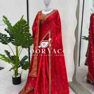 Japan Satin Silk Designer Saree with Blouse & Dupatta – Embroidered with Thread and Sequence