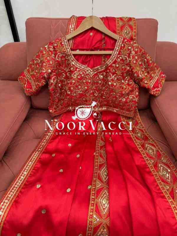 Japan Satin Silk Designer Saree with Blouse & Dupatta – Embroidered with Thread and Sequence - Image 9