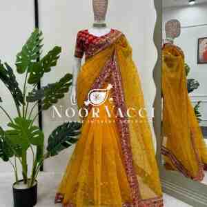 Designer Heavy Organza Silk Saree with Sequins and Thread Work