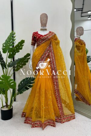 Buy Designer Heavy Organza Silk Saree with Sequins and Thread Work