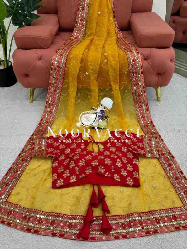 Designer Heavy Organza Silk Saree with Sequins and Thread Work - Image 5