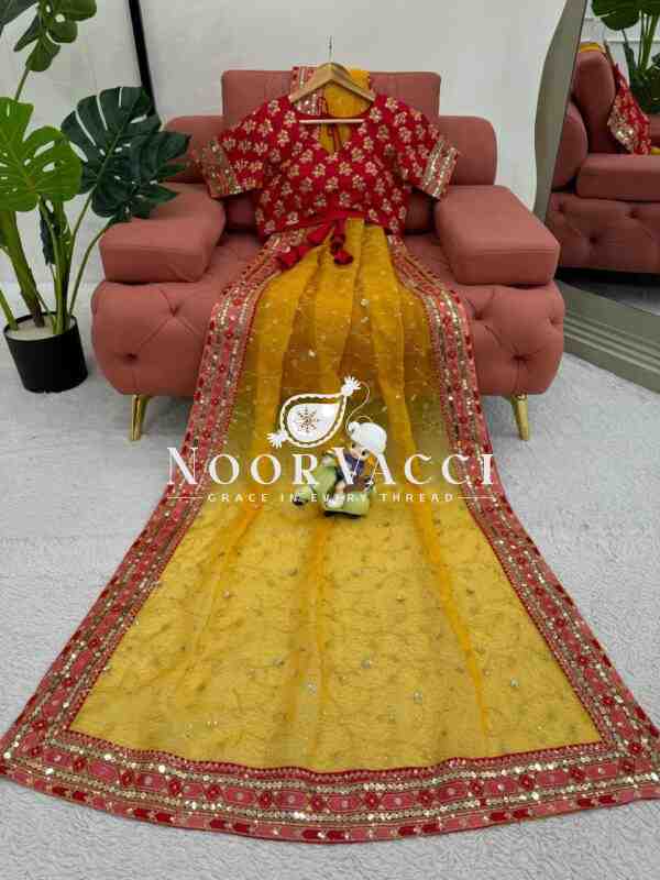 Designer Heavy Organza Silk Saree with Sequins and Thread Work - Image 6