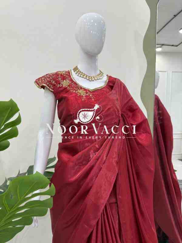 Designer Jimmy Chu Silk Saree with Hand Work Blouse - Image 3
