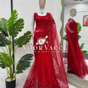 Soft Net Designer Saree with Fancy Lace & Embroidered Blouse – Thread & Sequence Work