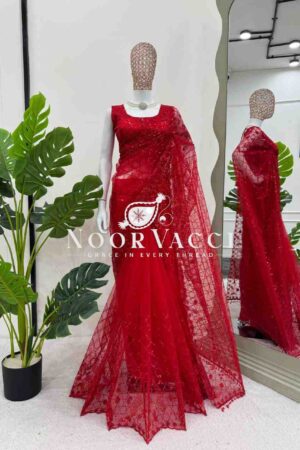 Buy Soft Net Designer Saree with Fancy Lace & Embroidered Blouse with Thread & Sequence Work