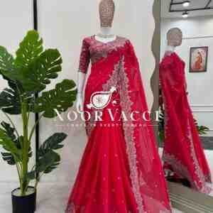 Heavy Tibby Silk Designer Saree with Embroidered Mono Banglori Blouse – Thread & Sequence Work