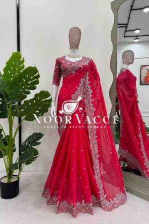 Buy Heavy Tibby Silk Designer Saree with Embroidered Mono Banglori Blouse – Thread & Sequence Work
