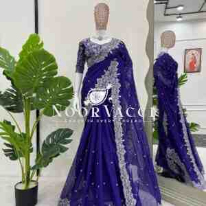 Heavy Tibby Silk Designer Saree with Embroidered Mono Banglori Blouse – Thread & Sequence Work