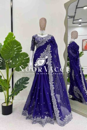 Buy Heavy Tibby Silk Designer Saree with Embroidered Mono Banglori Blouse – Thread & Sequence Work
