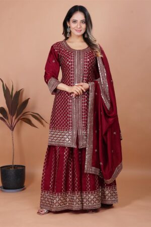Chinon Embroidered Sharara Suit with Dupatta