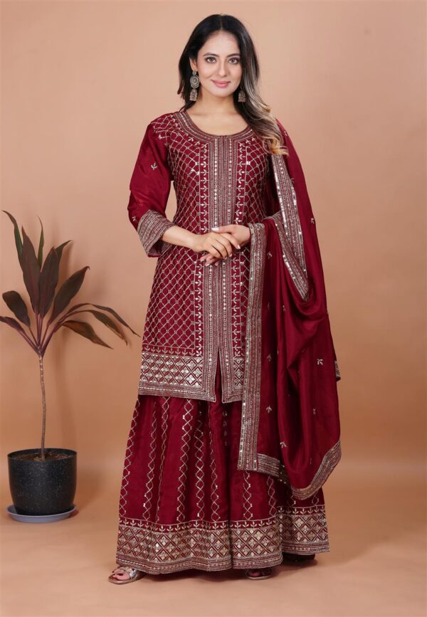 Chinon Embroidered Sharara Suit with Dupatta