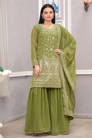 Fox Georgette Embroidered Sharara Suit with Dupatta