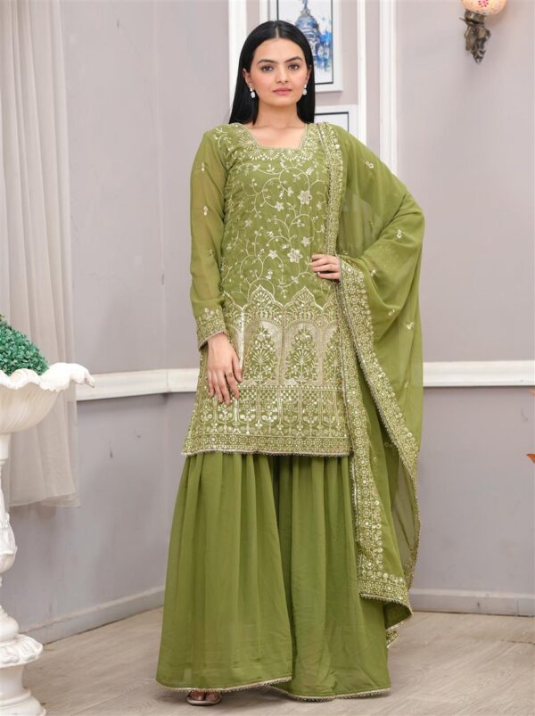 Fox Georgette Embroidered Sharara Suit with Dupatta
