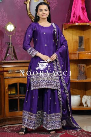 Shop Chinon Sharara Suit with Sequin Embroidery & Dupatta – Elegant Festive Wear