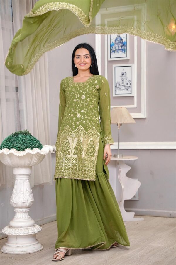 Fox Georgette Embroidered Sharara Suit with Dupatta - Image 2
