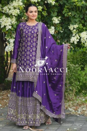 Shop Chinon Embroidered Sharara Suit with Heavy Sequin Work & Dupatta