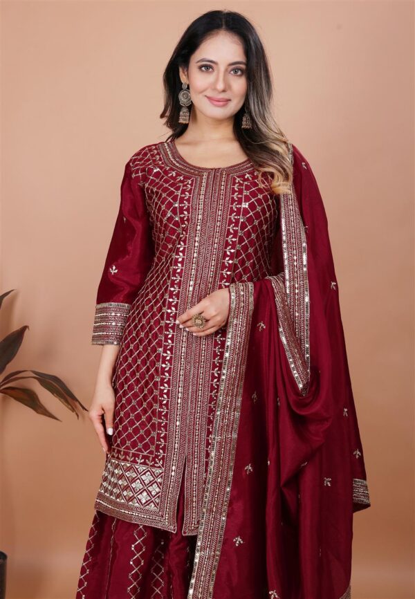 Chinon Embroidered Sharara Suit with Dupatta - Image 2