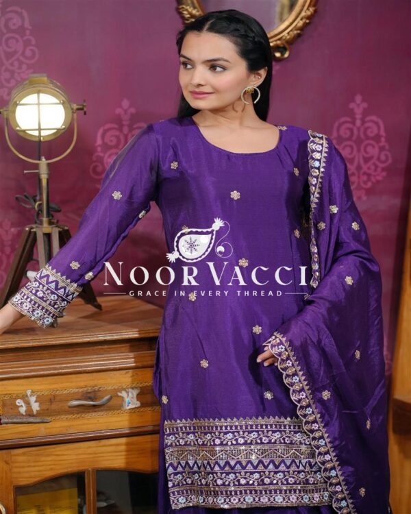 Shop Chinon Sharara Suit with Sequin Embroidery & Dupatta – Elegant Festive Wear - Image 6