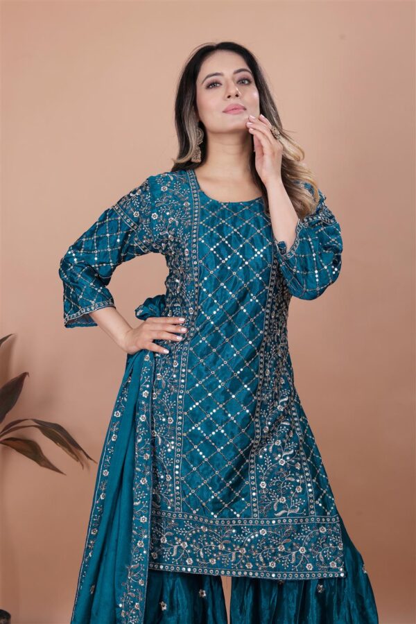Chinon Embroidered Sharara Suit with Dupatta - Image 2