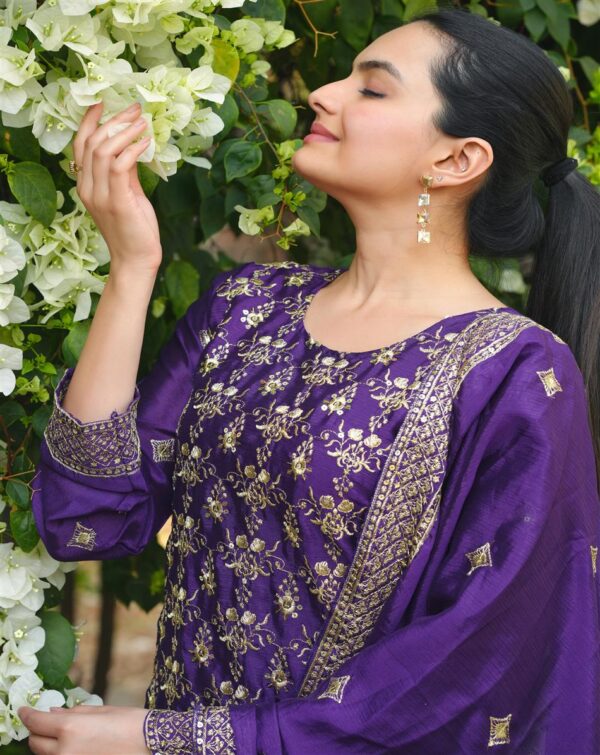 Shop Chinon Embroidered Sharara Suit with Heavy Sequin Work & Dupatta - Image 6