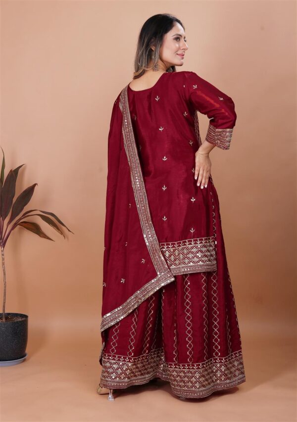 Chinon Embroidered Sharara Suit with Dupatta - Image 3