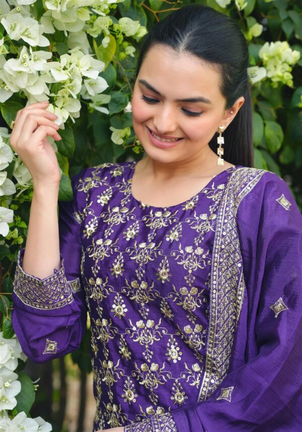 Shop Chinon Embroidered Sharara Suit with Heavy Sequin Work & Dupatta - Image 7