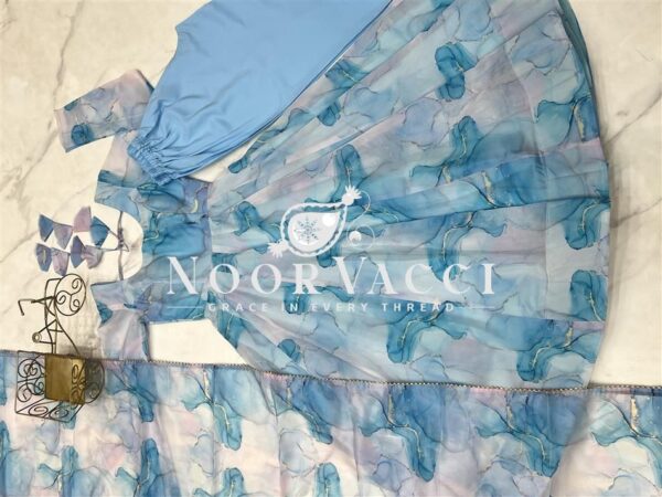 Buy Marble Print Organza Silk Anarkali Suit with Dupatta & Pant Set - Image 11