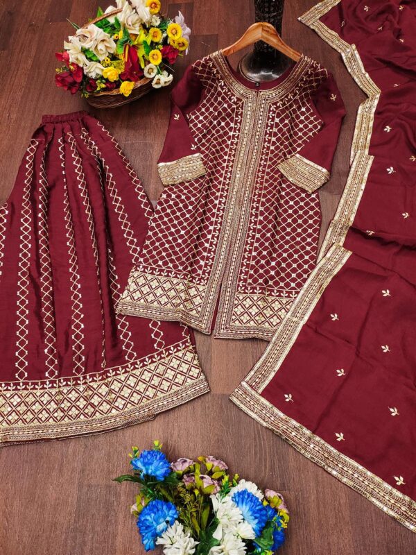 Chinon Embroidered Sharara Suit with Dupatta - Image 5