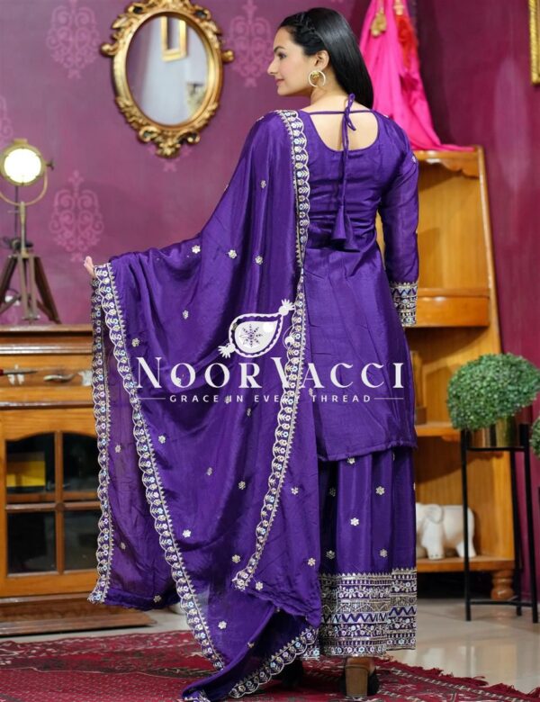 Shop Chinon Sharara Suit with Sequin Embroidery & Dupatta – Elegant Festive Wear - Image 2
