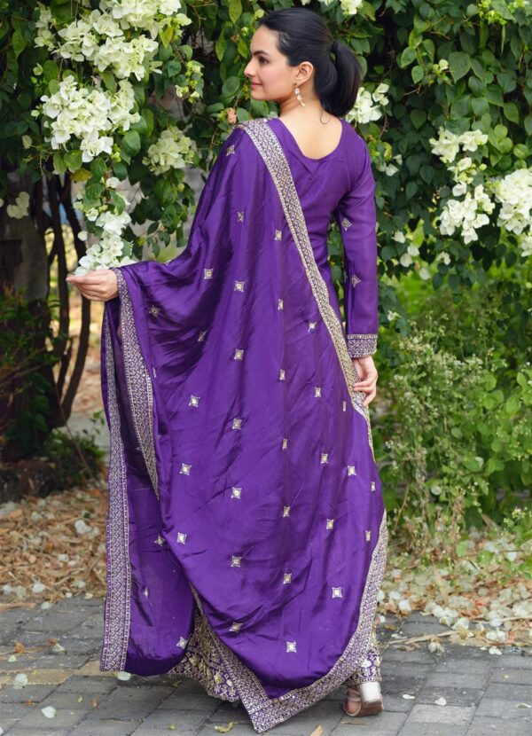 Shop Chinon Embroidered Sharara Suit with Heavy Sequin Work & Dupatta - Image 4
