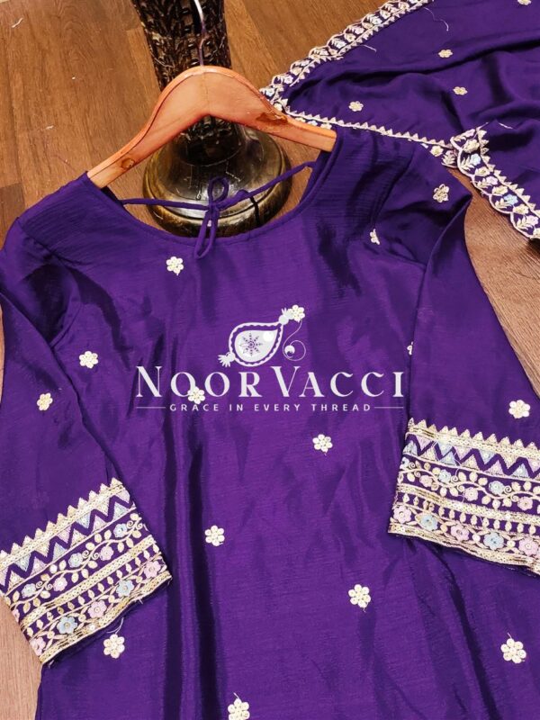 Shop Chinon Sharara Suit with Sequin Embroidery & Dupatta – Elegant Festive Wear - Image 3