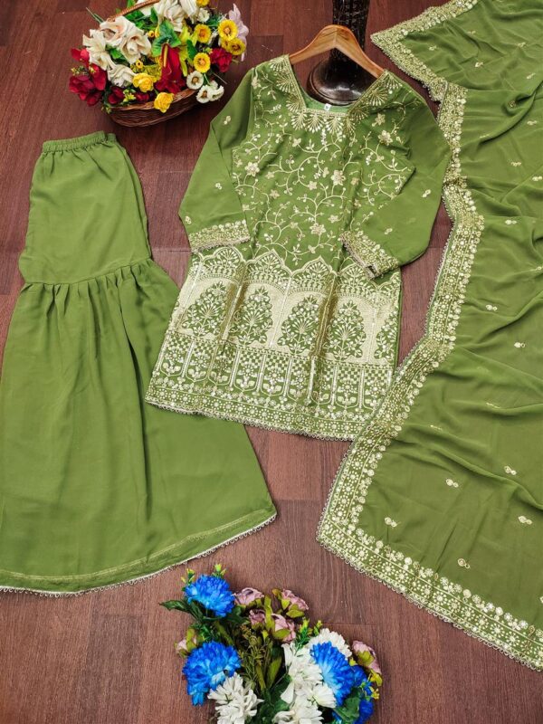 Fox Georgette Embroidered Sharara Suit with Dupatta - Image 5