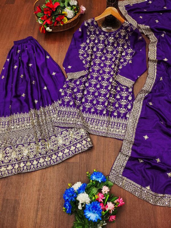 Shop Chinon Embroidered Sharara Suit with Heavy Sequin Work & Dupatta - Image 5