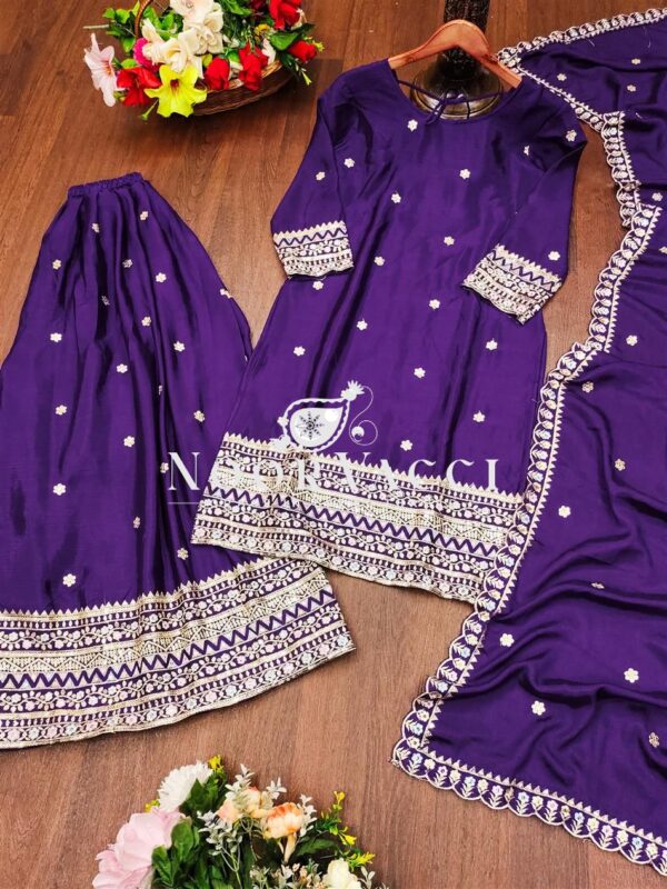 Shop Chinon Sharara Suit with Sequin Embroidery & Dupatta – Elegant Festive Wear - Image 4