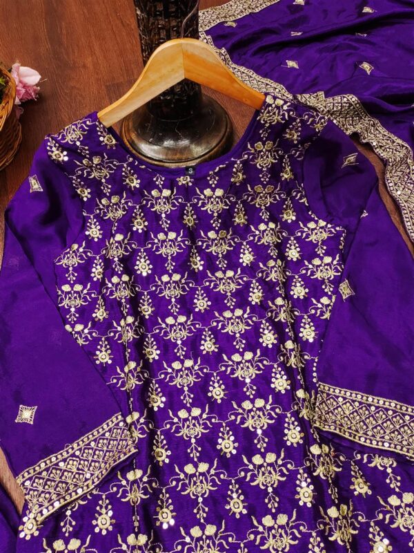Shop Chinon Embroidered Sharara Suit with Heavy Sequin Work & Dupatta - Image 3