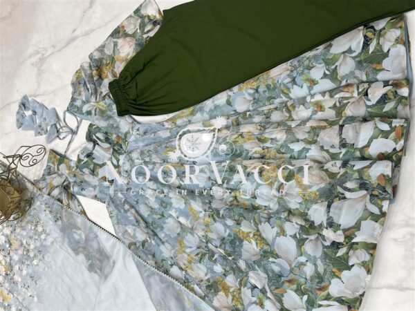 Buy Organza Silk Floral Anarkali Set with Dupatta & Pant - Image 6
