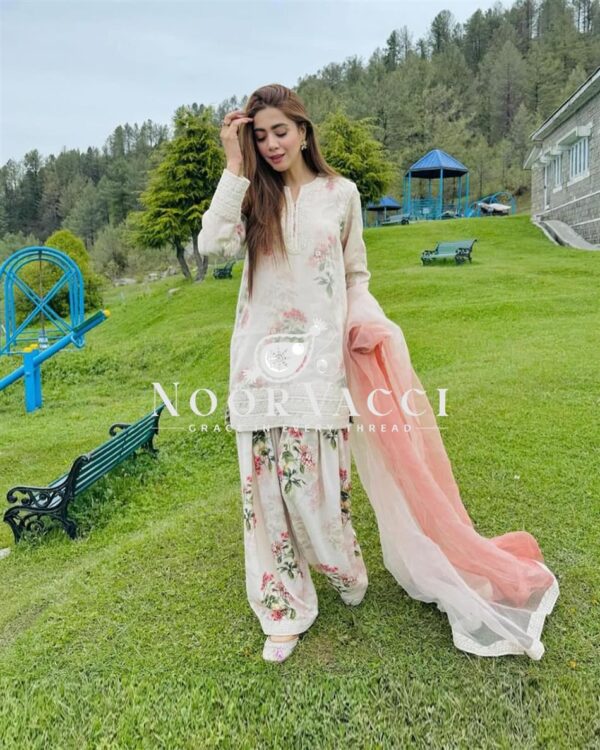 Shop Party Wear Sifon Georgette Top with Farshi Palazzo and Dupatta - Image 2