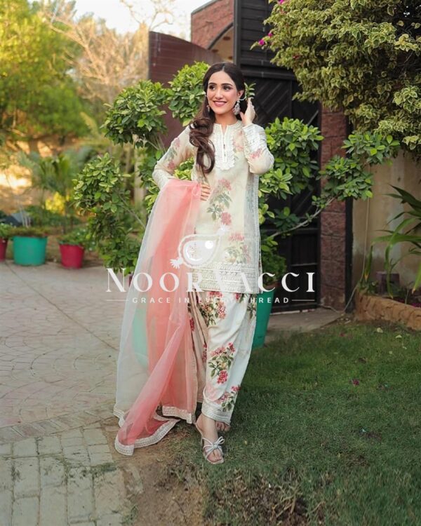 Shop Party Wear Sifon Georgette Top with Farshi Palazzo and Dupatta - Image 8