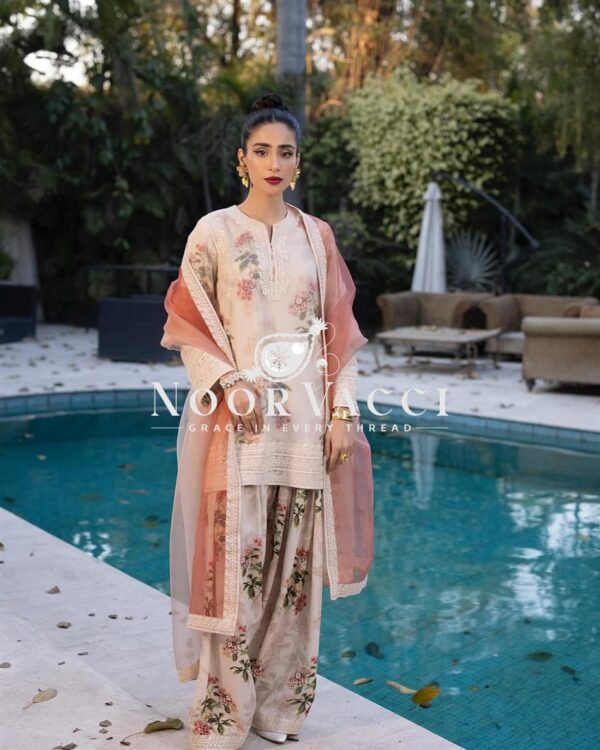 Shop Party Wear Sifon Georgette Top with Farshi Palazzo and Dupatta - Image 3