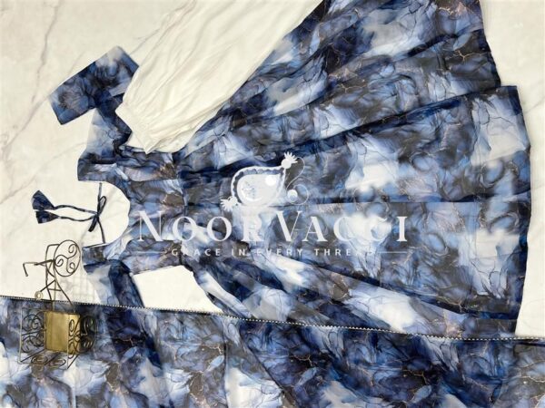 Shop Marble Print Organza Silk Anarkali Suit with Dupatta & Pant Set - Image 11