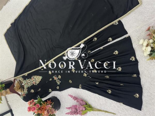 Buy Chinon Silk Embroidered Sharara Suit Set with Heavy Lace Dupatta – Ready to Wear - Image 9