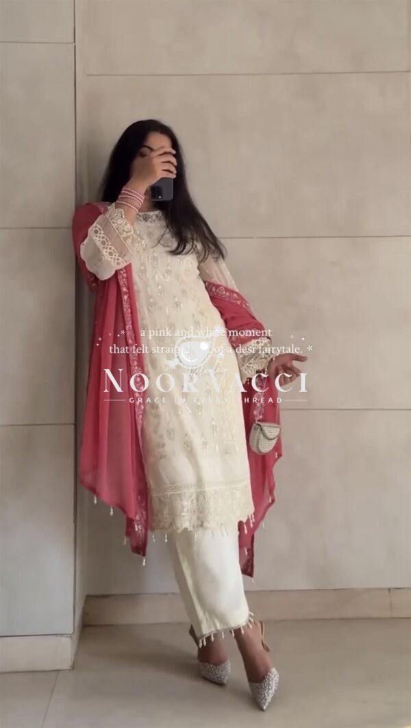 Buy Heavy Faux Georgette Embroidered Top with Plazzo and Dupatta Set - Image 4